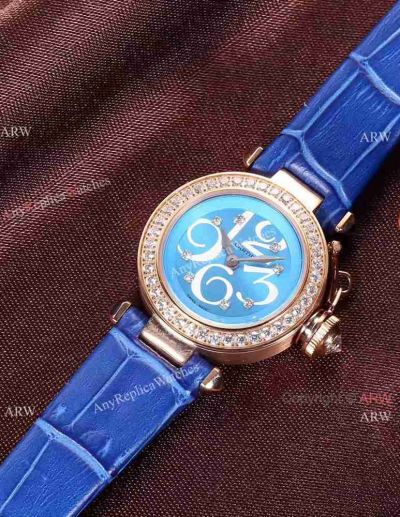 Wholesale Price Replica Cartier Pasha Lady Watch Rose Gold Case Blue Version